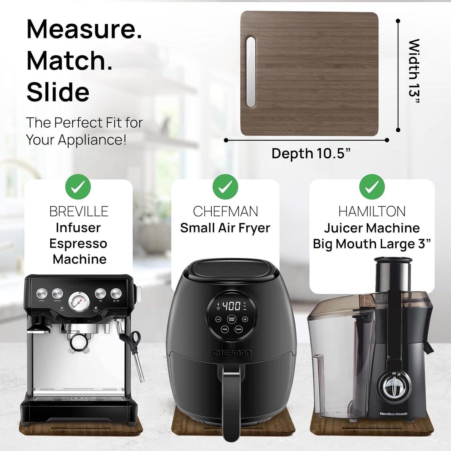 Ibyx Elegant Sliding Tray for Your Coffee Maker & Heavy Kitchen Appliances - Sturdy, Slides Easily from Under The Cabinet (Brown, 13”W x 10.5”D)