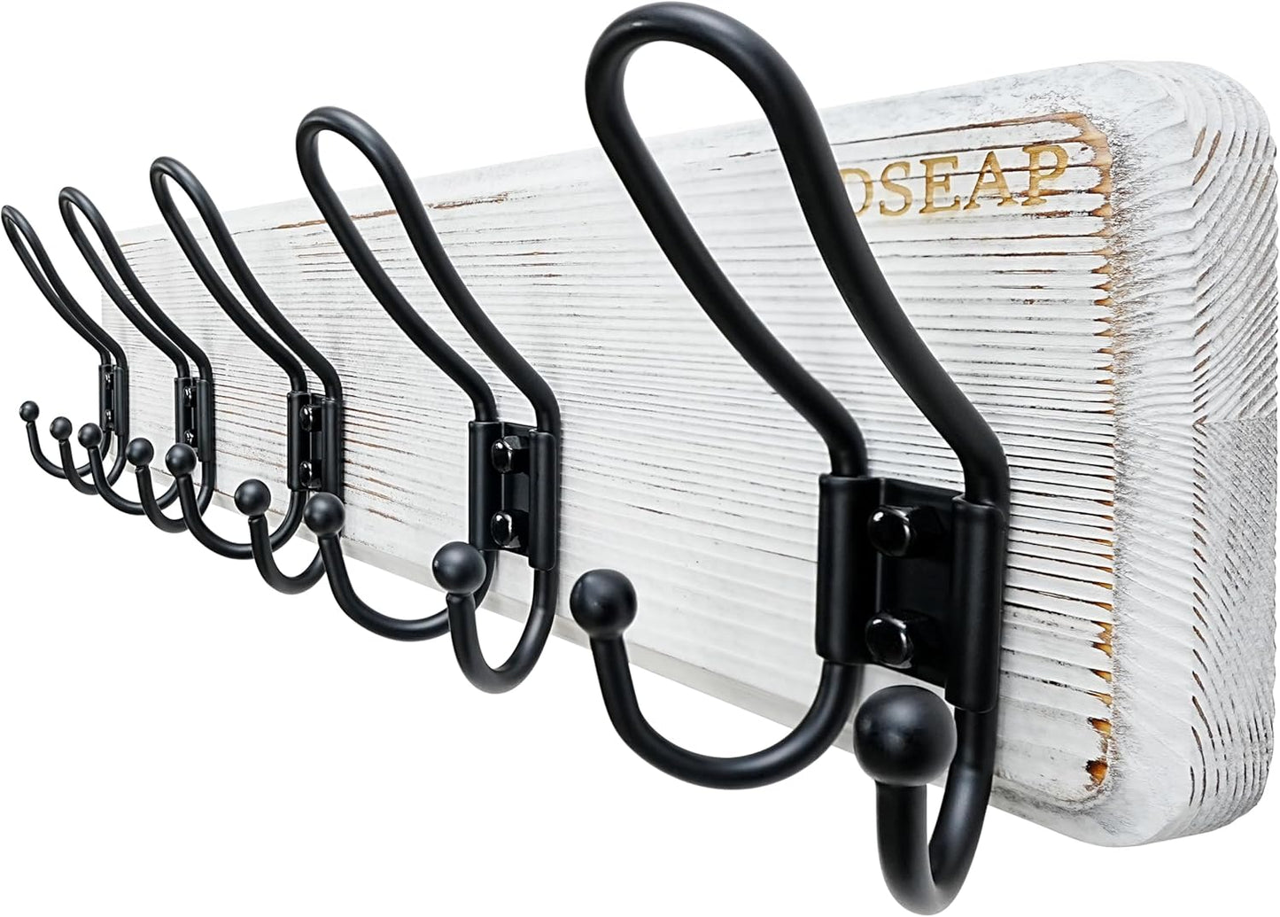 Dseap Coat Rack Wall Mounted - Heavy Duty Farmhouse Rustic Wall Coat Hanger with 5 Wire Hooks for Clothes Hat Jacket Towel, RusticWire, J1-5A, Whitewash & Black