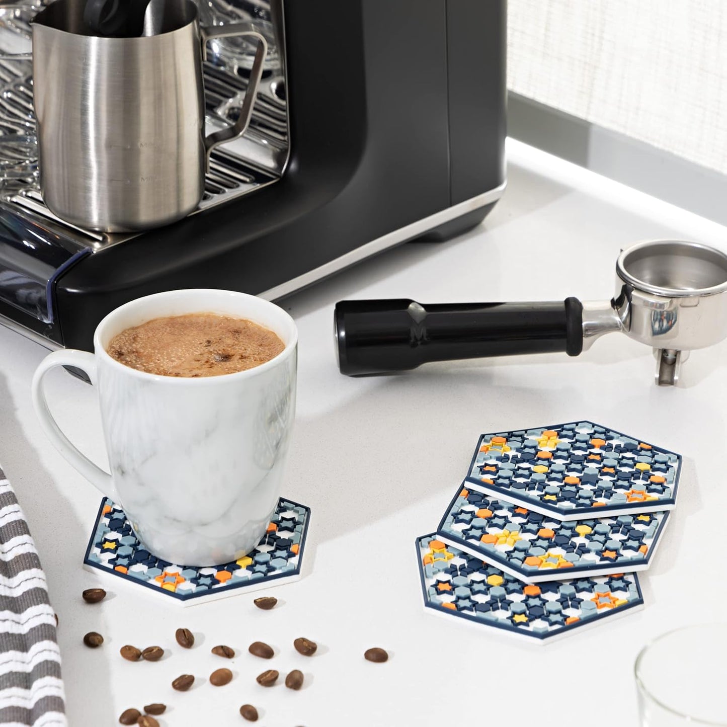 Coasters for Drinks – Set of 4 Coasters, Silicone, Protect Against Water Marks or Damage - Fit All Cups, 3.5" Inch Size Fits, Colored Coasters (Stars of Mars)