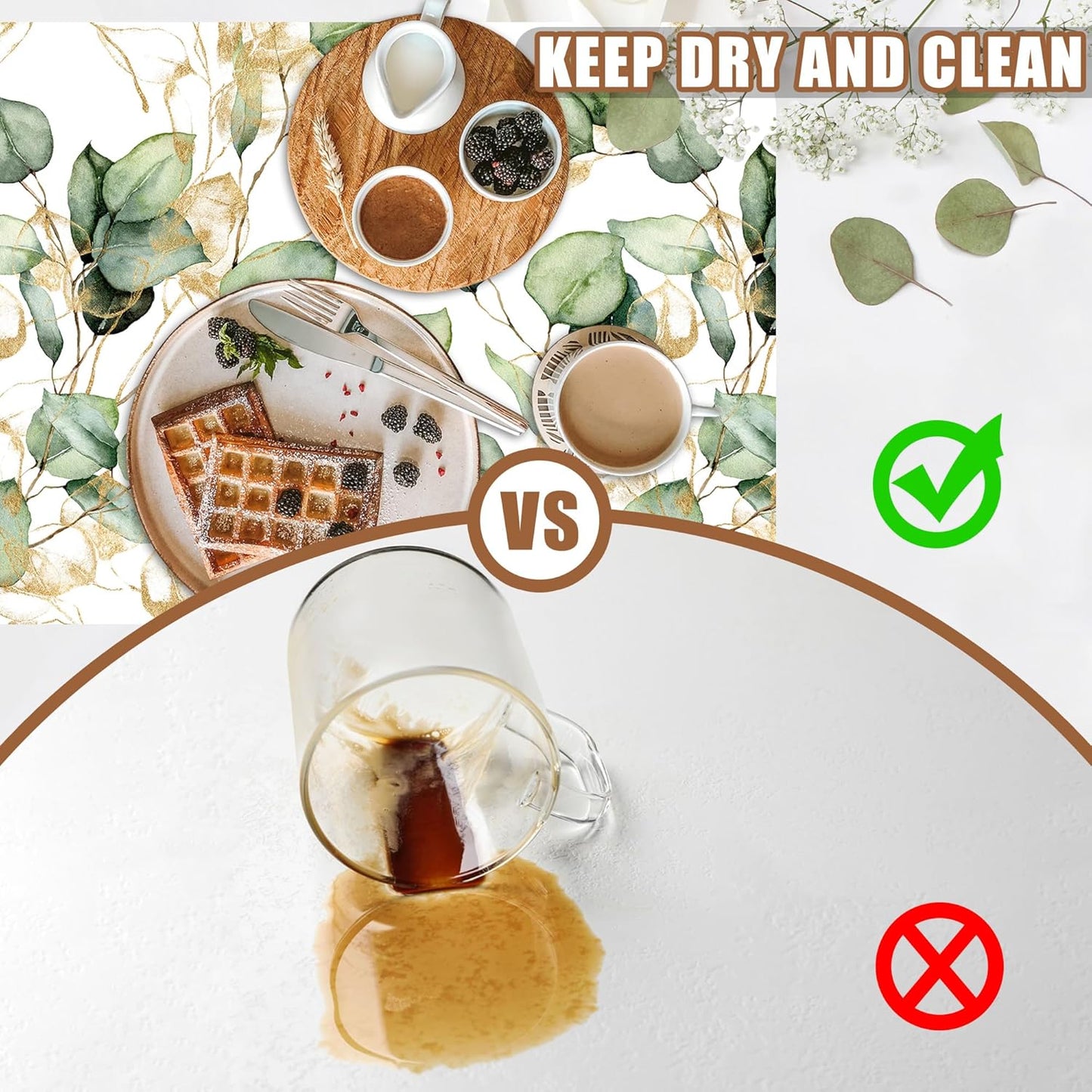 Gold and Green Eucalyptus Leaf Dish Drying Mat for Kitchen Counter Coffee Bar Mat Hide Stain Absorbent Rubber Backed Coffee Mat Coffee Maker Espresso Machine Coffee Bar Accessories 11.8 x 19.7 Inch