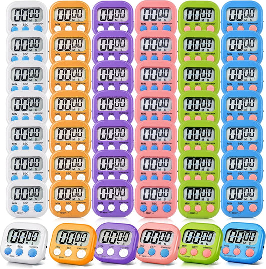 48 Pack Digital Kitchen Timer Magnetic Digital Timer with Big Display Loud Ring Cooking Timers for Kitchen Electronic Timer for Cooking, Bathing, Gym, Break Time, Classroom(6 Color)