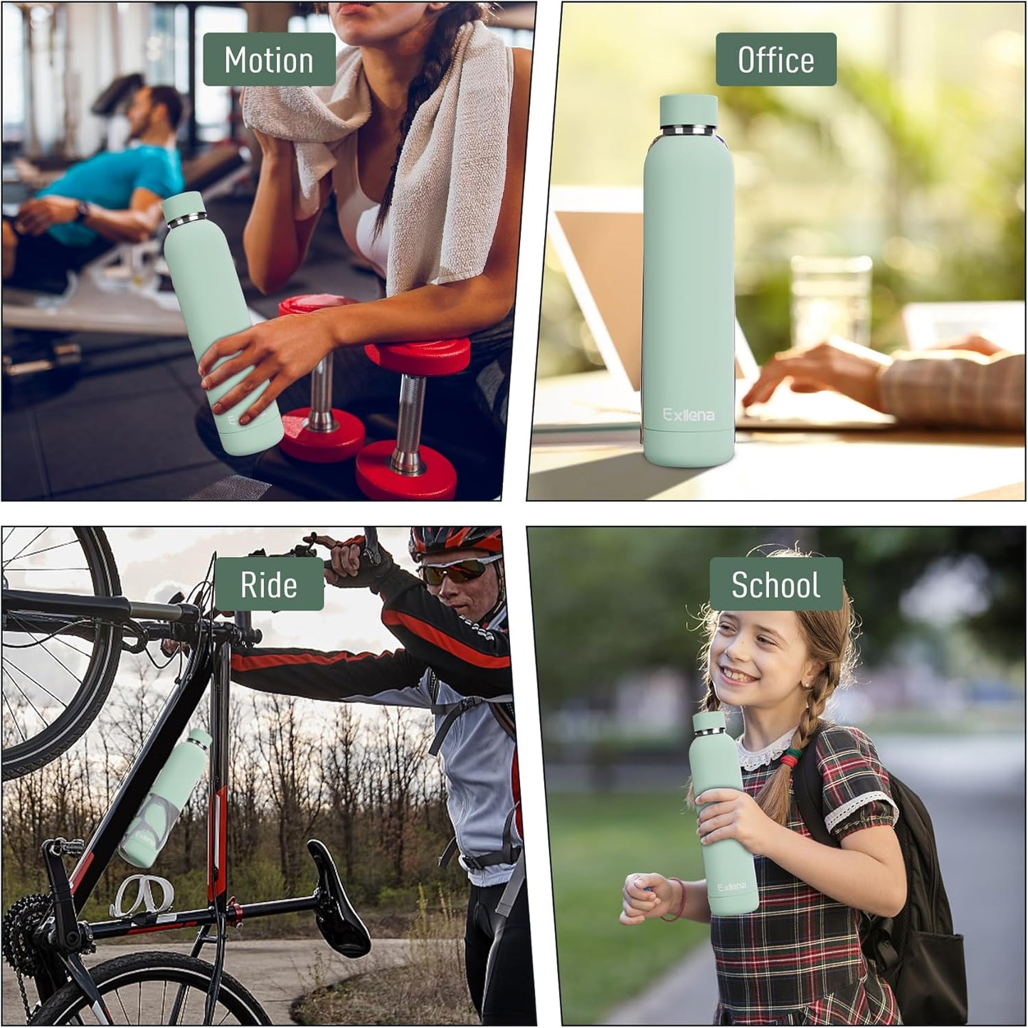 Slim Insulated Water Bottles for Travel 25oz with Clip, Double Wall Vacuum Stainless Steel Water Bottle Keeps Drinks Cold 24 Hrs/Hot 12 Hrs, 100% Leakproof, BPA Free(Mint)