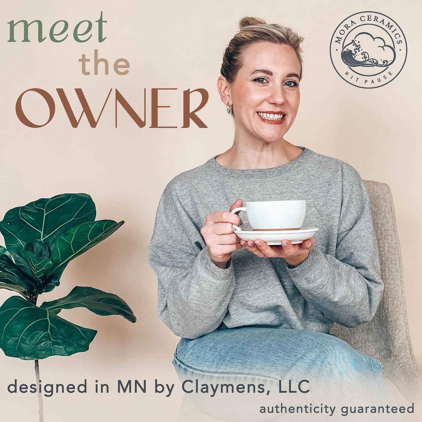 Mora Ceramic Latte Art Mug With Saucer - 10.5 oz, Round Bottom For Perfect Pours - Cafe Cups for Cappuccino, Espresso, Coffee, Tea etc - Porcelain Set for Baristas, Great Gift - Vanilla White