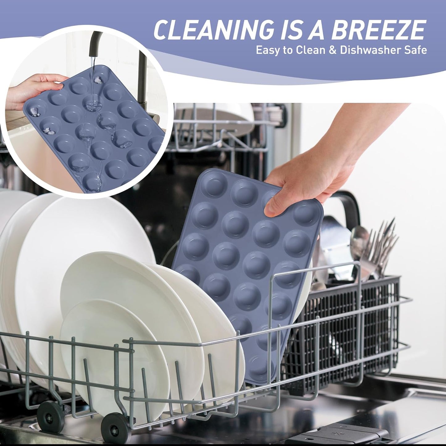 2 Pack 24 Cups Silicone Mini Muffin Pan with Metal Reinforced Frame Silicone Molds Cupcake Pans Tray Egg Bites Circle Cookie Molds Muffin Tin Tart Pans Baking Sheet Set for Breakfast Sandwiches