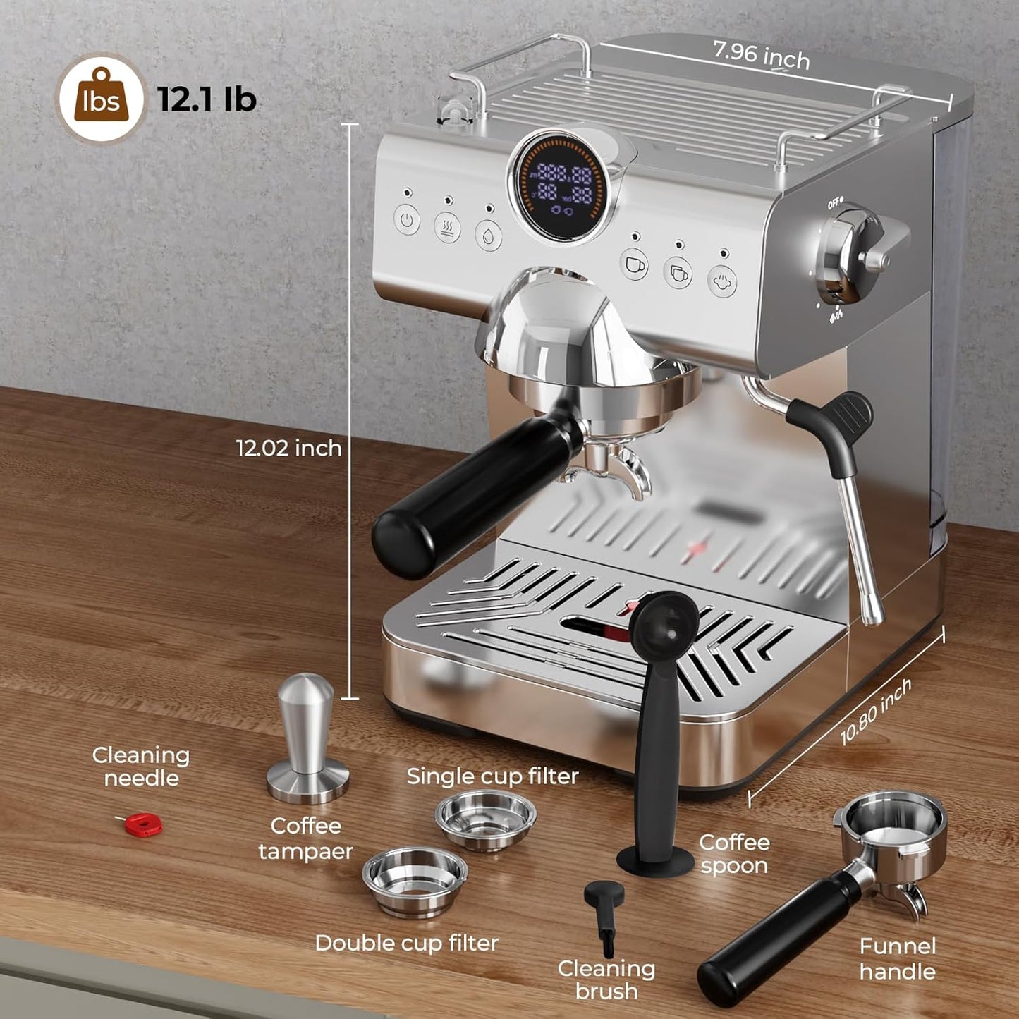 20 Bar Espresso Machine with Cold Brew,Stainless Steel Espresso Coffee Maker with Milk Frother,Latte & Cappuccino Machine for Home,50 oz Removable Water Tank,Dual-Temperature,Semi-Automatic