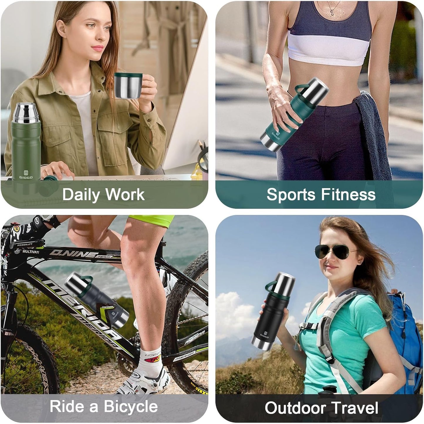 Vacuum Insulated Water Bottle Thermo Water Flask with Cup 680ml/23oz Stainless Steel Thermal Water Bottles Thermo for Hot and Cold Drinks Coffee Water(Dark Grey,Set)