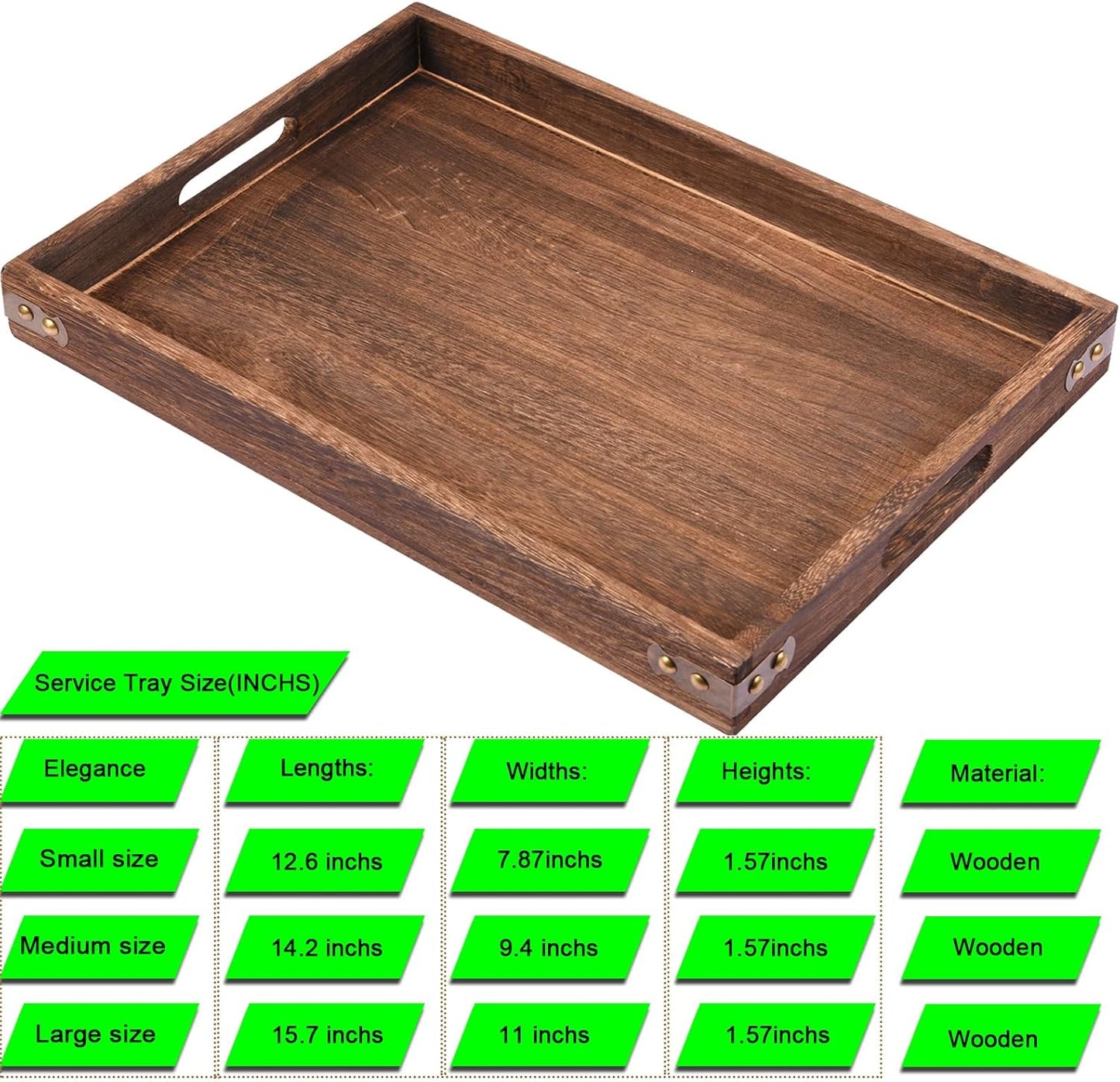 Wood Serving Tray, Rectangular Butler Serving Tray with Handle, Coffee Table Tray Decorative Tray for Tea, Coffee, Breakfast, Table Centerpieces 3 Pack