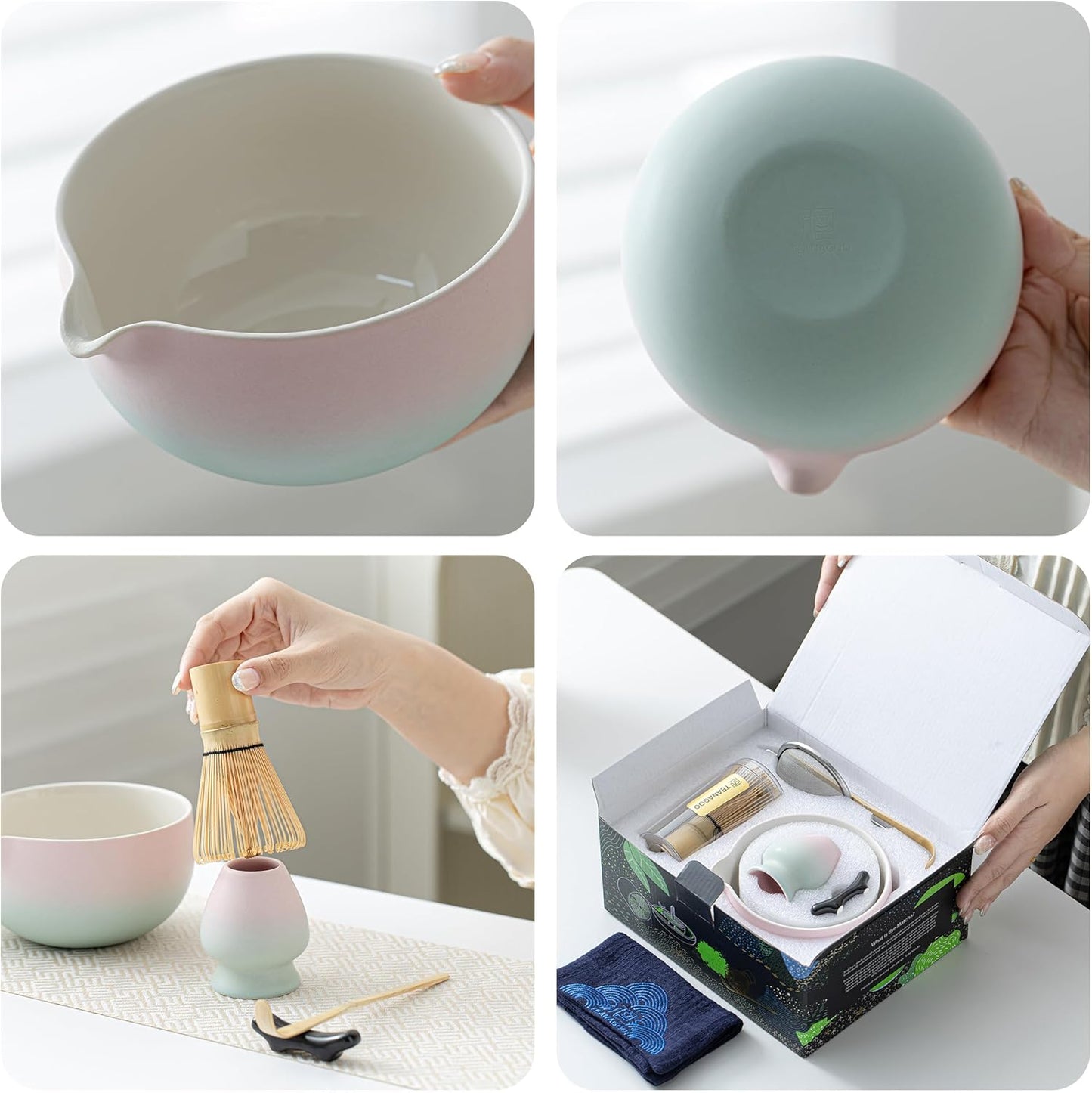 TEANAGOO Matcha Whisk Set Pink,Ceremony Matcha Set Kit Grident Pink,Matcha Tea Set for Making Breakfast/Latte,7 Pcs Matcha Whisk Set and Bowl with All Accessories,Gift for Family/Friend