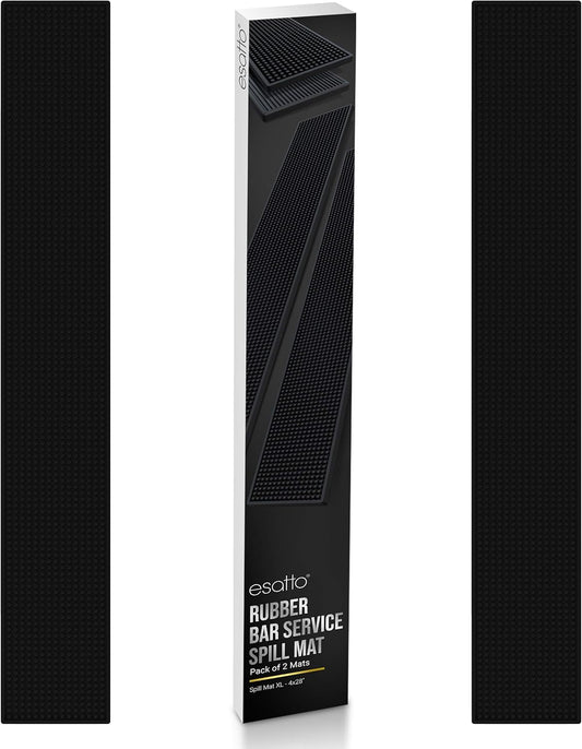 Esatto 27.5” x 3.87” XL Professional Service Spill Bar Supply Mat Anti-Skid Bartender Mat Non-Slip Black Bar Mat for Coffee Drinks Mixing Pad for Bars, Home, Kitchen, Pubs, Restaurants (2 Pack, Black)