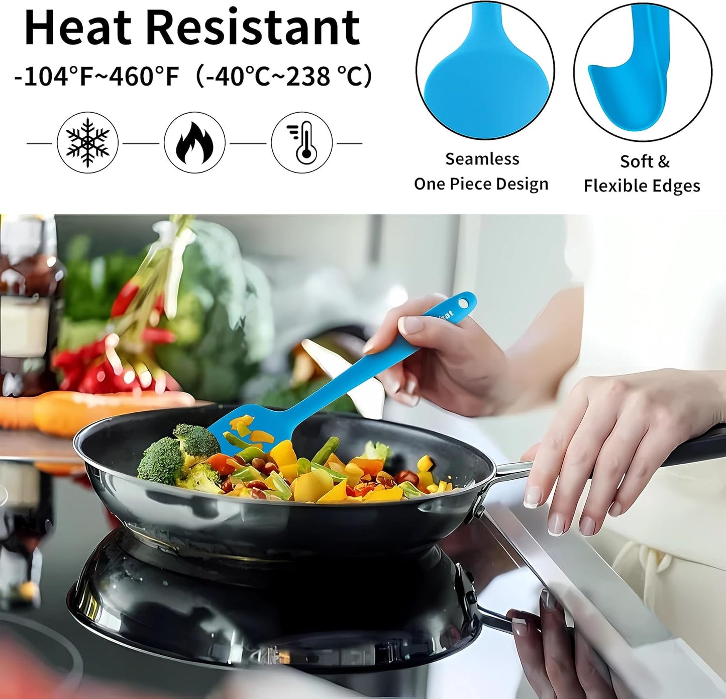 Anaeat Silicone Spatula Set of 5 - Seamless One-Pieces Design, Non-Stick Rubber Spatulas BPA Free Kitchen Scraper Flexible for Easy Baking, Cooking, Scraping & Mixing, Heat Resistant & Dishwasher Safe