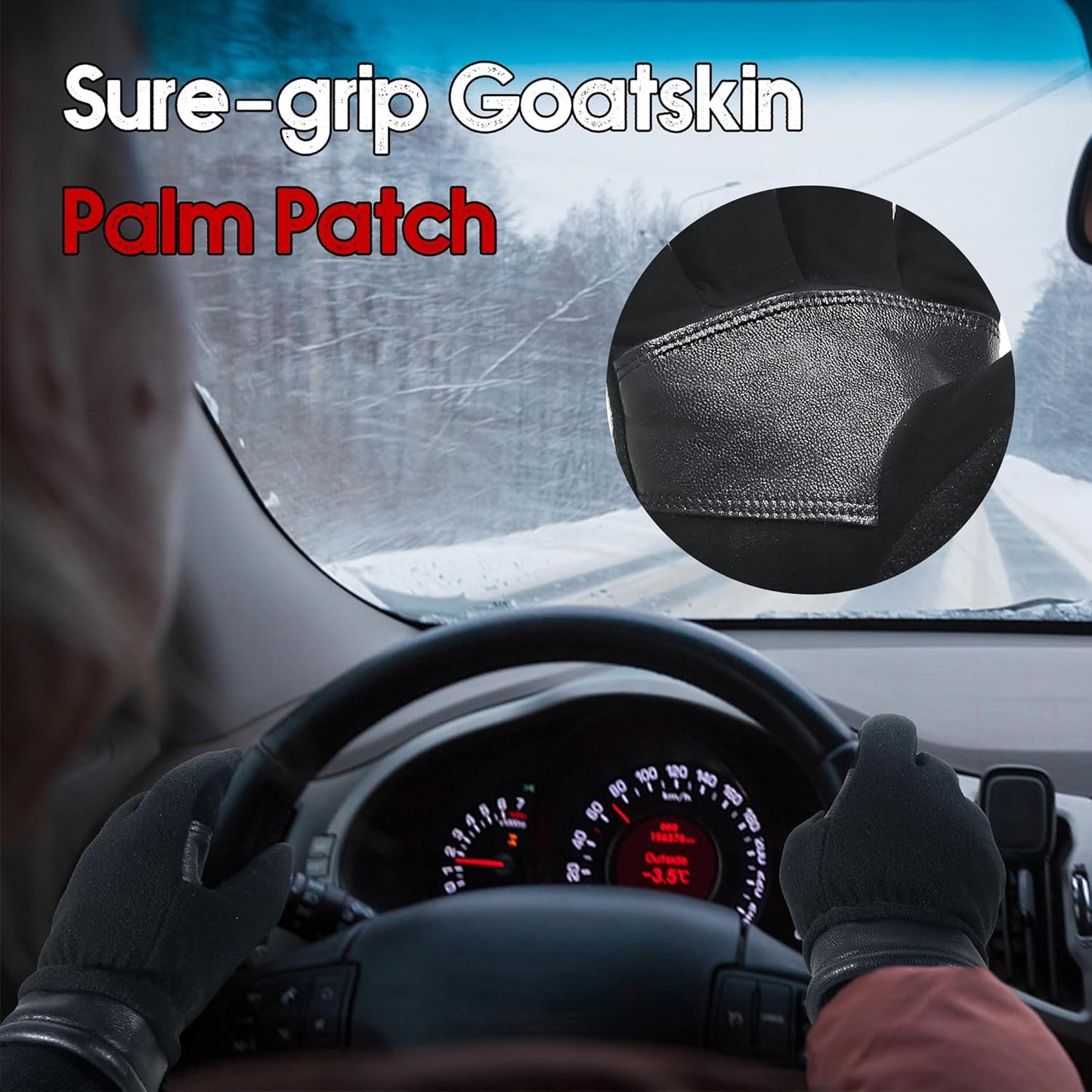 HANDLANDY Winter Gloves for Men Women, Thermal Gloves for Cold Weather Driving Cycling Ski Outdoor, Insulated Leather Work Gloves (Medium, Black)