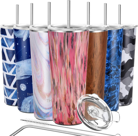THILY Vacuum Insulated Stainless Steel Tumbler Travel Mug 26 oz Coffee Cup with 2 Lids and Straws, Splash Proof, Reusable, Keep Iced Drinks Cold, Watercolor Flower