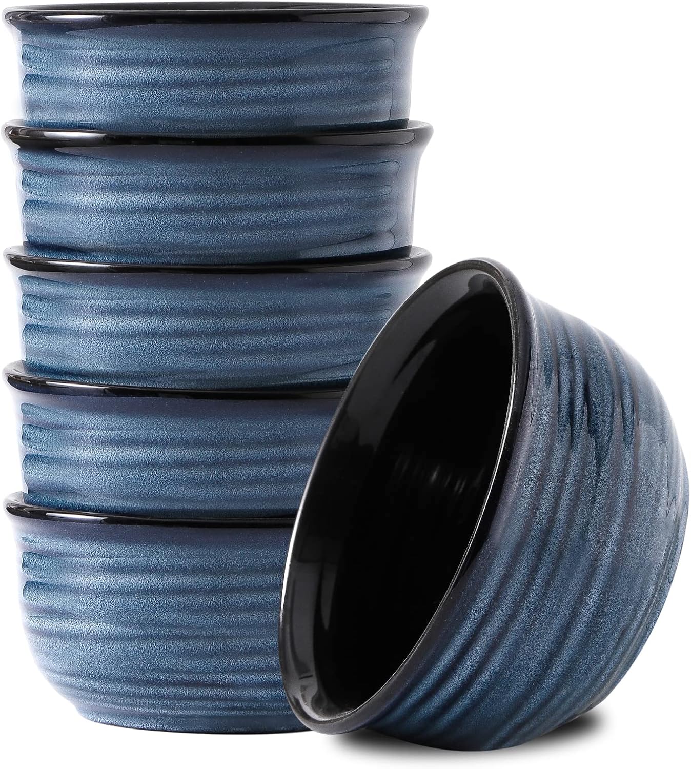 Hasense Cereal Bowls Set of 6, 20 Ounce Ceramic Soup Bowls Set for Kitchen, Suit for Cereal Soup Rice Pasta Salad Oatmeal,Dishwasher Microwave Safe, Navy Blue