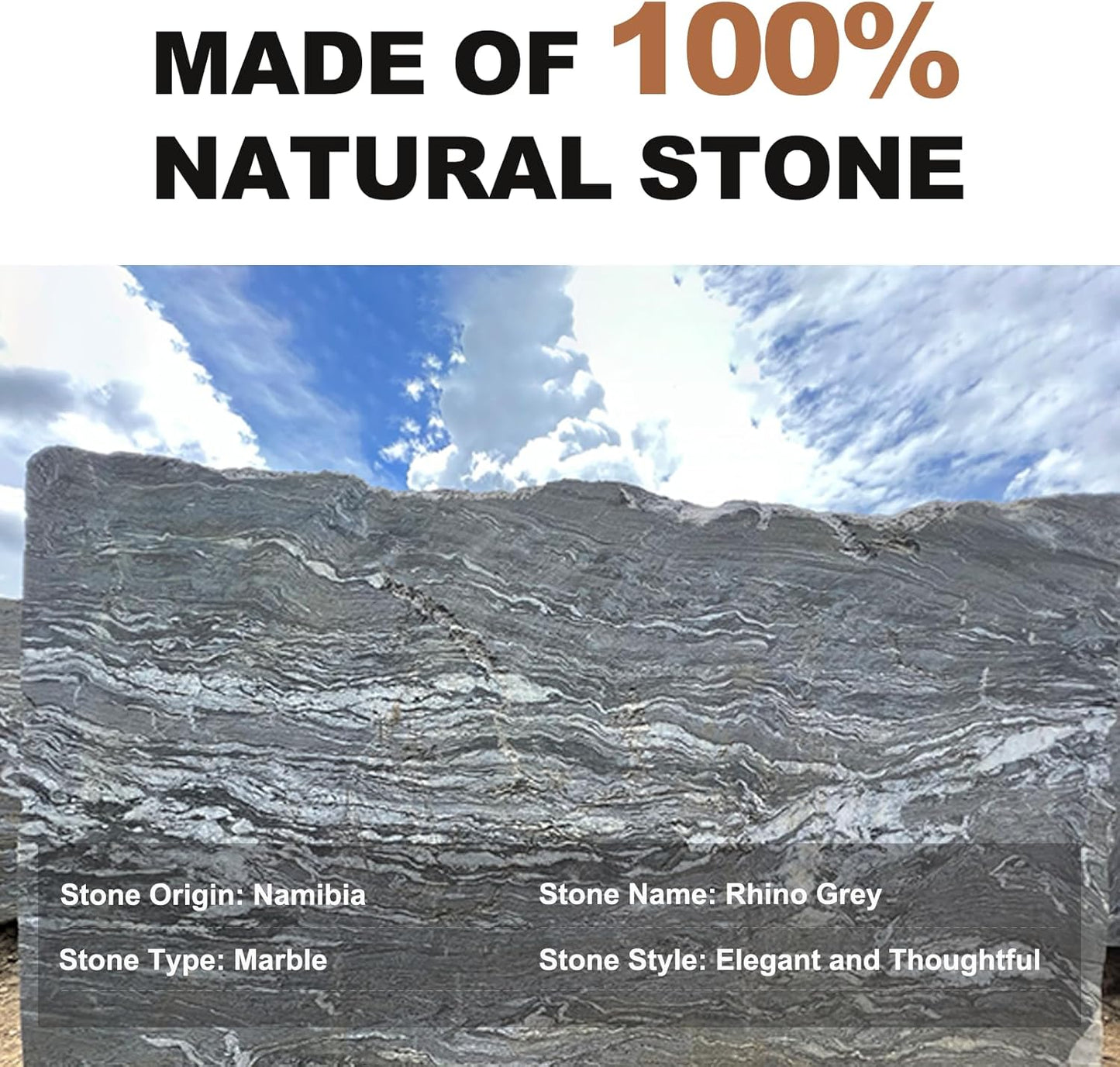 Koville African Natural Marble Cutting Board for Kitchen, 11inch Round Hand Crafted Marble Slab for Cheese, Charcuterie, Pastry Board - Wedding Gift, House Warming Gift(Rhino Grey)