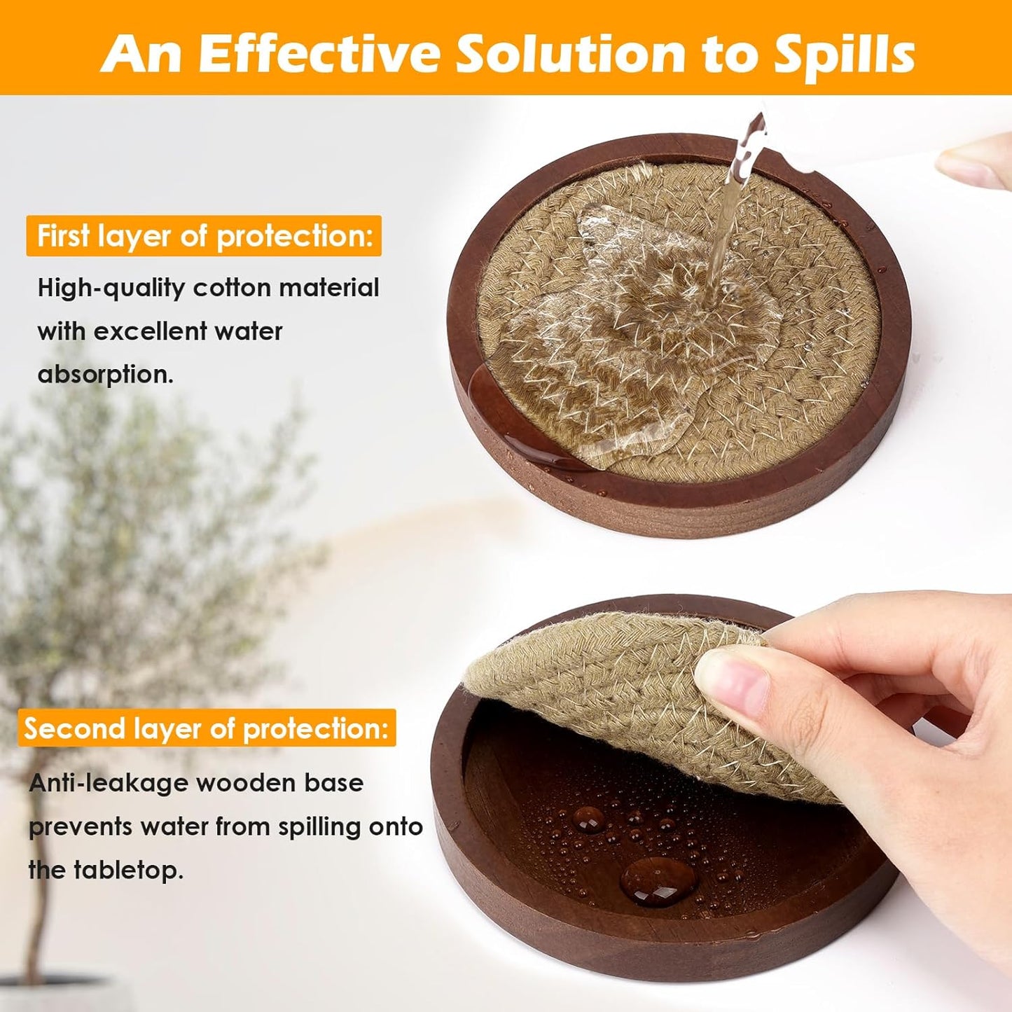 Mckanti 5 Pack Wooden Coasters with Holder for Coffee Table Decor, Absorbent for Kinds of Cups, 4.3 Inches