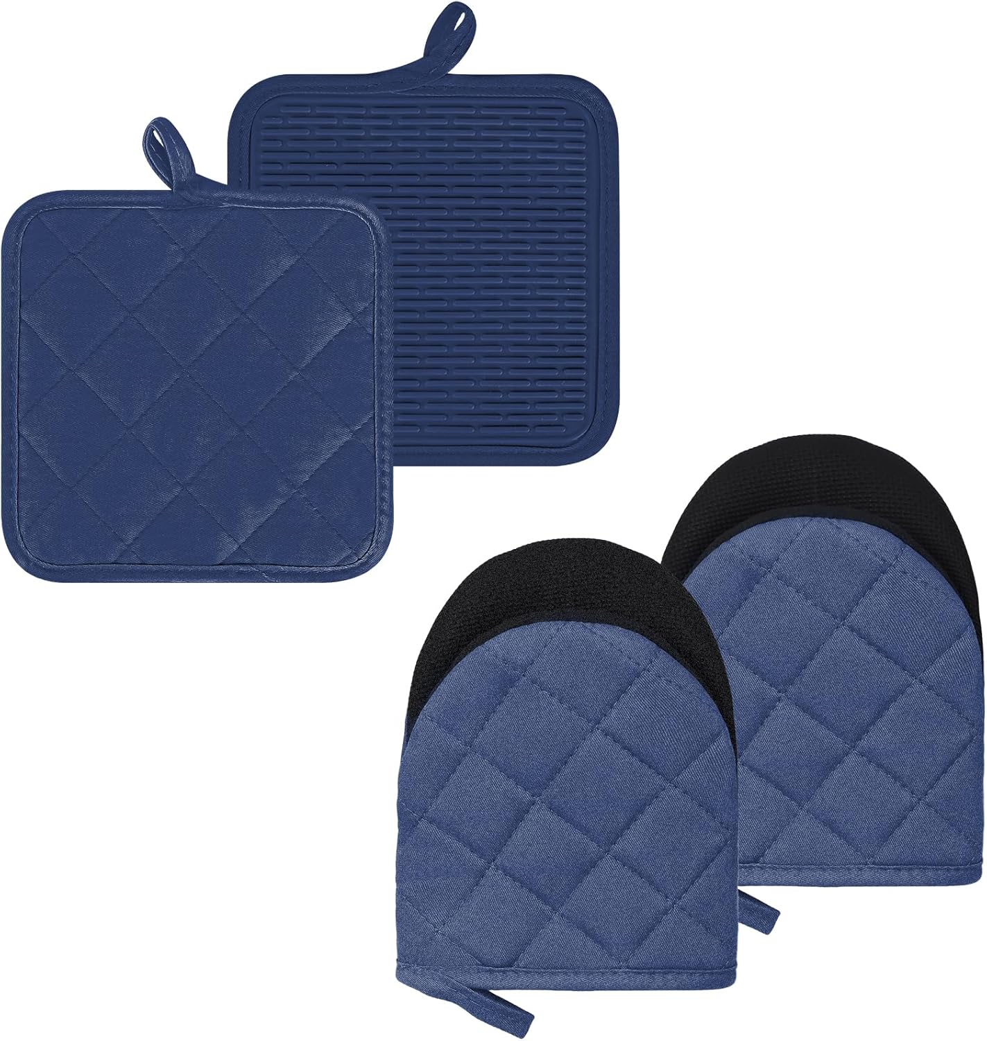 Oven Mitts and Pot Holders Set, Pack of 4, Heat Resistant Silicone Kitchen Mini Oven Mittens for 500 Degrees, Mini Oven Gloves and Hot Pads for Baking Grilling Barbecue Microwave Machine Washable