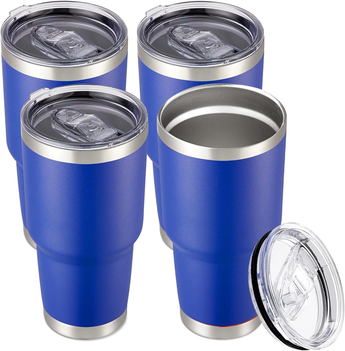 30 oz Tumbler with Lid Stainless Steel Tumblers Bulk Vacuum Insulated Cup Reusable Powder Coated Travel Mug Double Wall Leak Proof Cups Keep Cold Drinks for 12 Hours Blue, Set of 4