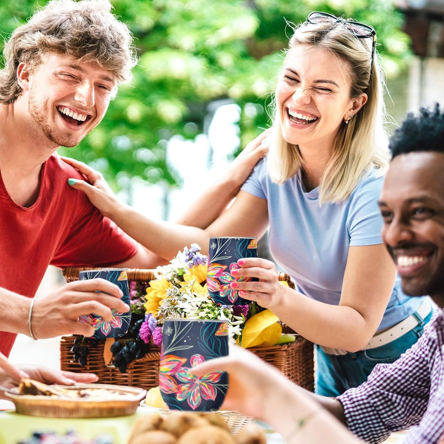 RainCaper 18/8 Stainless Steel Insulated Water Tumbler with Straw | 30oz, BPA-Free, Double Wall for Hot & Cold | Travel-Friendly, Cup Holder Ready (EttaVee Bold Flowers)