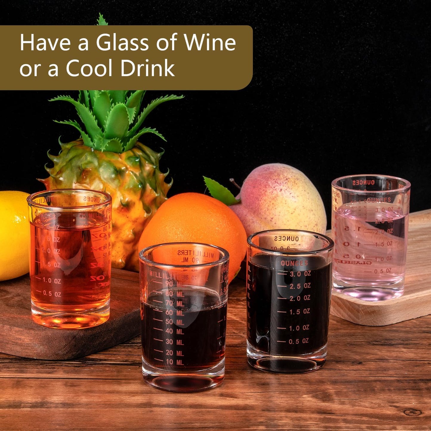 2 Pack Shot Glass Measuring Cup Set,3 oz/90 ML Liquid Heavy High Espresso Glass Cup,Dishwasher Safe,Measurement of Dry and Liquid Ingredients(Red Line)