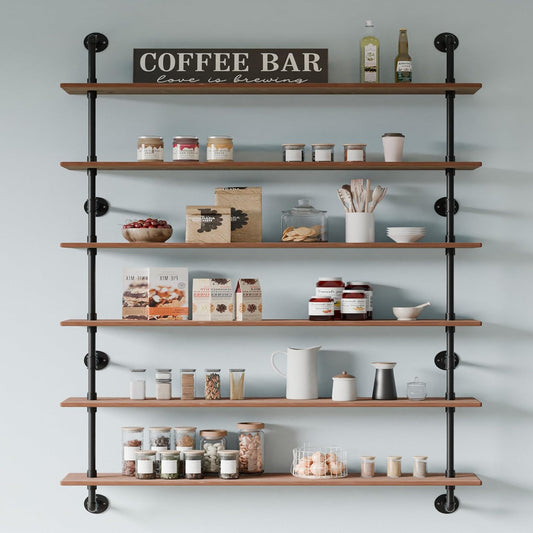 48 InchPipe Bookshelf Floating Shelves for Wall Shelves Bookshelf Industrial Pipe Shelving Shelves Real Wood Planks Rustic Hanging Shelves Farmhouse Kitchen Bar Shelving