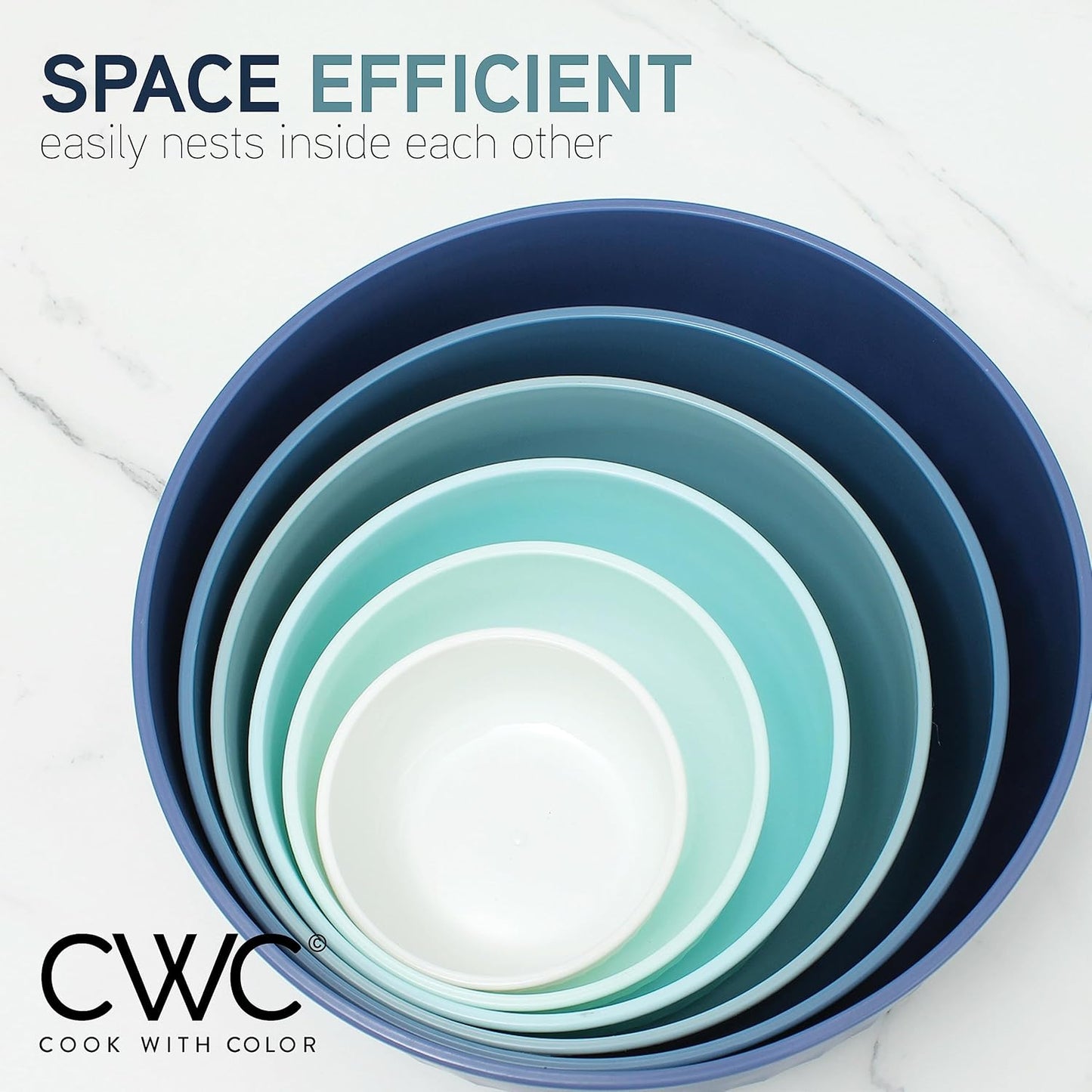 COOK WITH COLOR Prep Bowls with Lids- Wide and Deep Nesting Plastic Small Mixing Bowl Set with Lids, 12 Piece Set - Wide Bowls, Blue