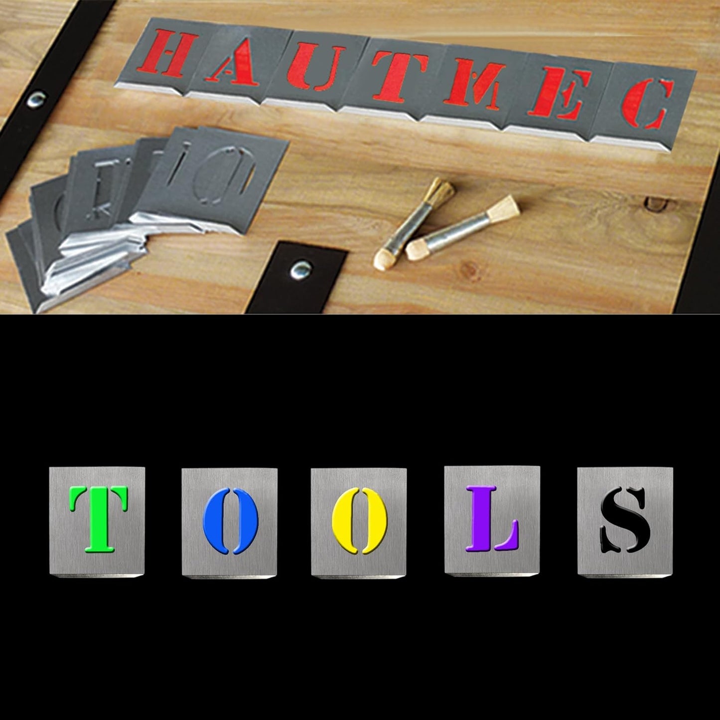 HAUTMEC Vintage Aluminum Letters Stencils, A to Z Aluminum Stencils & Holder, 2"(50mm) Letters, Shop Stencil, Advertising Stencilling, Craft-Printing, Reusable HD00001