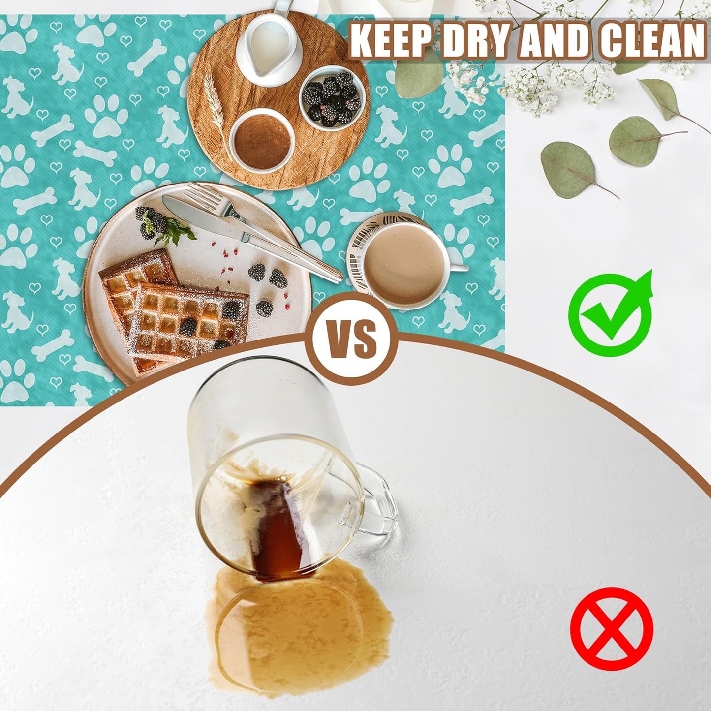 Dish Drying Mat Dog Paws and Bones Coffee Bar Mat for Countertop Absorbent Rubber Backed Hide Stain Dish Drainer Rack Pad Espresso Machine Coffee Pot Dining Room Decoration 11.8 x 19.7 Inch