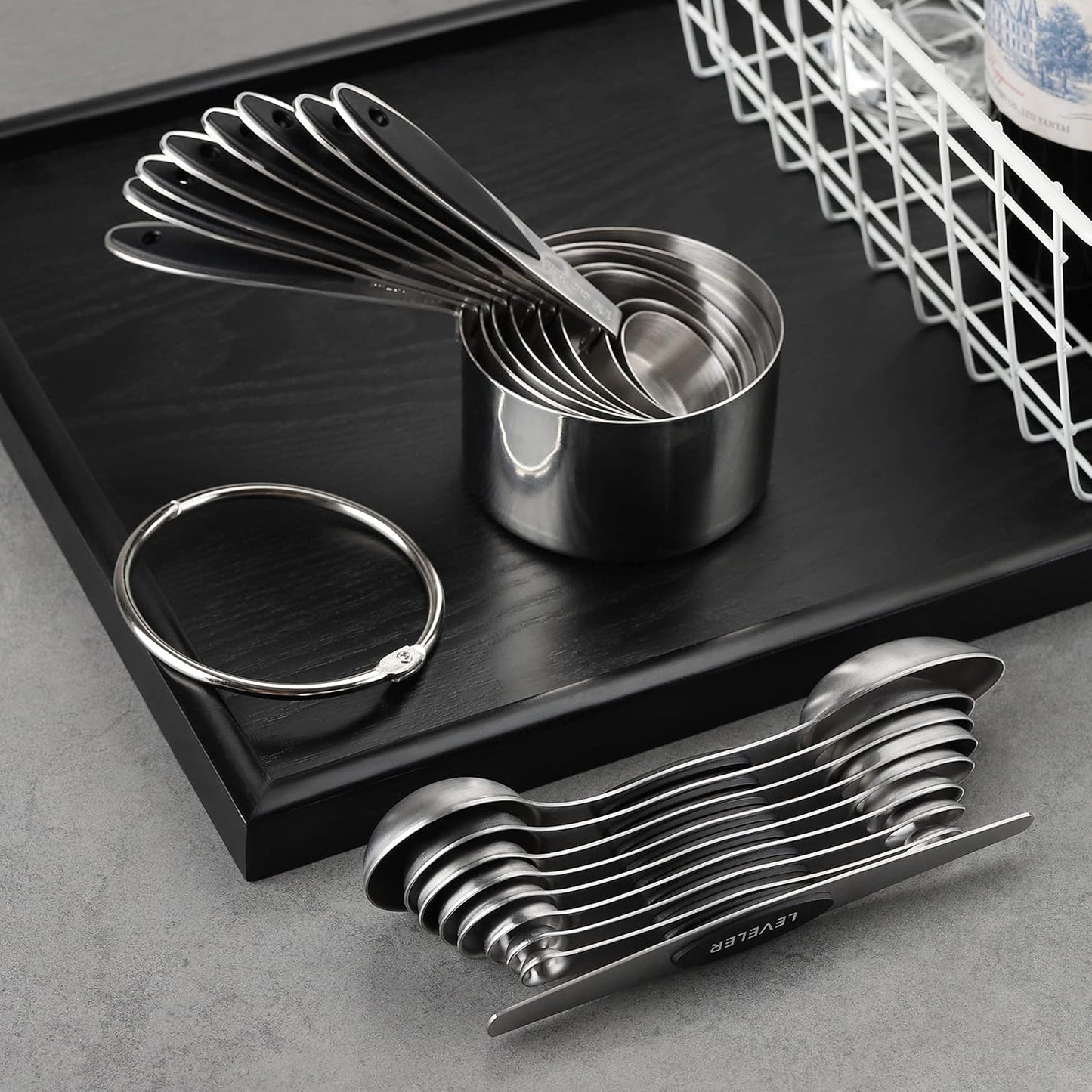 Measuring Cups and Spoons Set Stainless Steel Includes 8 Heavy Duty Measuring Cups 8 Double Sided Magnetic Measuring Spoons and 1 Leveler for Dry and Liquid Ingredients