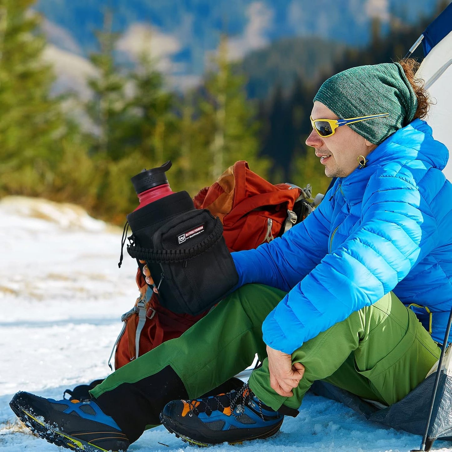 NATURE PIONEOR Insulated Water Bottles with Straw - 64oz Stainless Steel Vacuum Bottle with Holder/Carrier/Sleeve - Reusable 18/8 Food Grade Half Gallon Water Jug