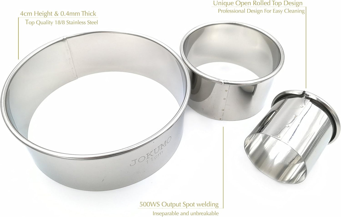 9 Piece Extra Large Chef Grade Plain Round Pastry/Cookie Cutter Set - Extra Thick Premium 18/8 304 Stainless Steel - Marked Size for Professional Chefs and Ambitious Home Cooks