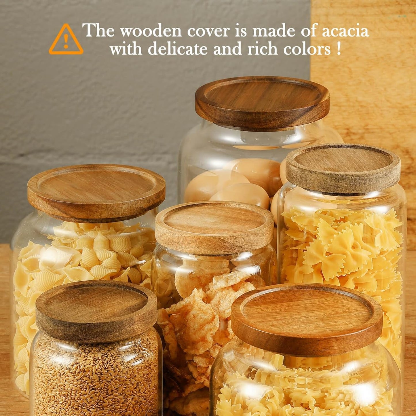 Labina Glass Storage Container Airtight Food Jars Kitchen Canister with Wood Lids, 88 Oz Wide Mouth Pantry Organization Glass Jar for Flour, Sugar, Cookie, Spagetti, Nuts and Candy