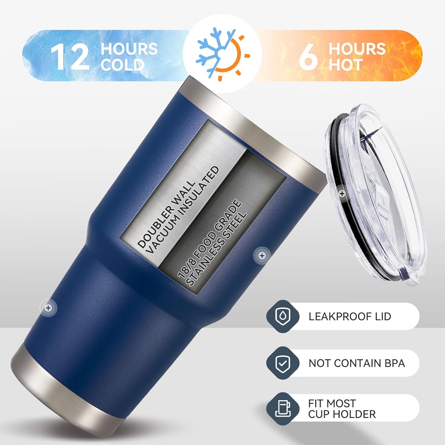 30 oz Tumbler with Lid Stainless Steel Tumblers Bulk Vacuum Insulated Cup Reusable Powder Coated Travel Mug Double Wall Leak Proof Cups Keep Cold Drinks for 12 Hours Navy, Set of 4