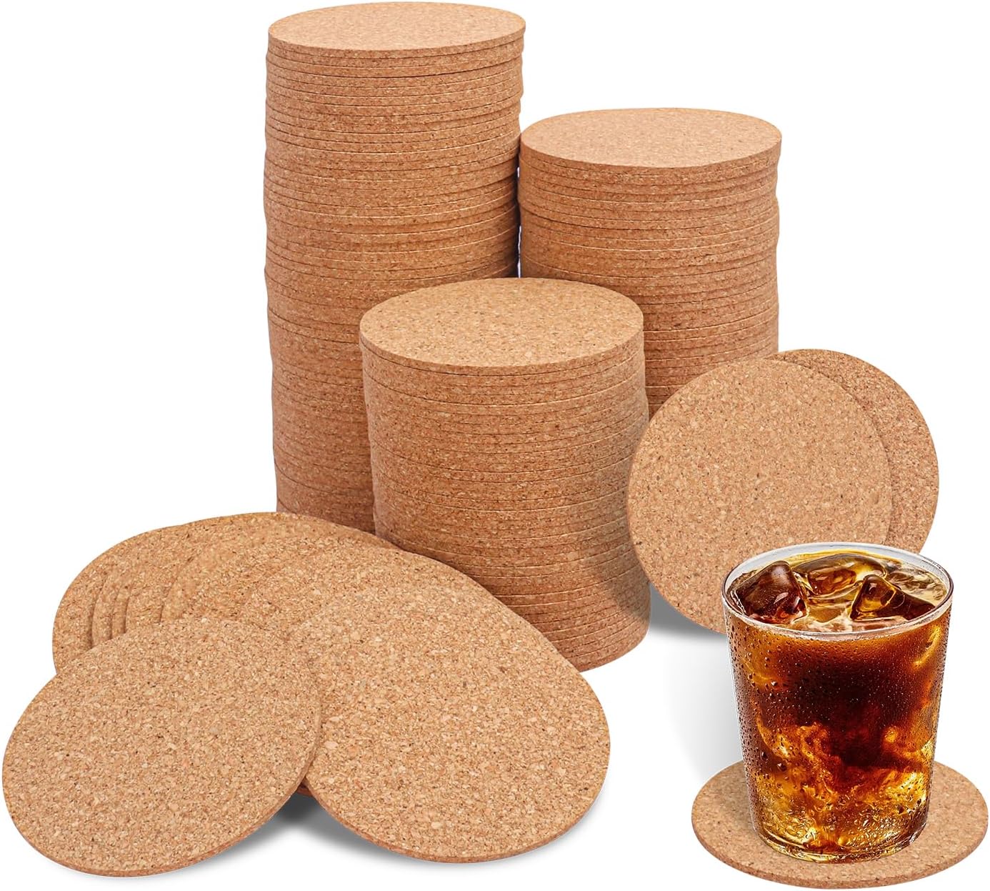 180 Pack 3.5 Inch Round Cork Coasters, Cork Drink Coasters for Drinks, Suitable for Tabletop, Decor, Resistant, DIY Project