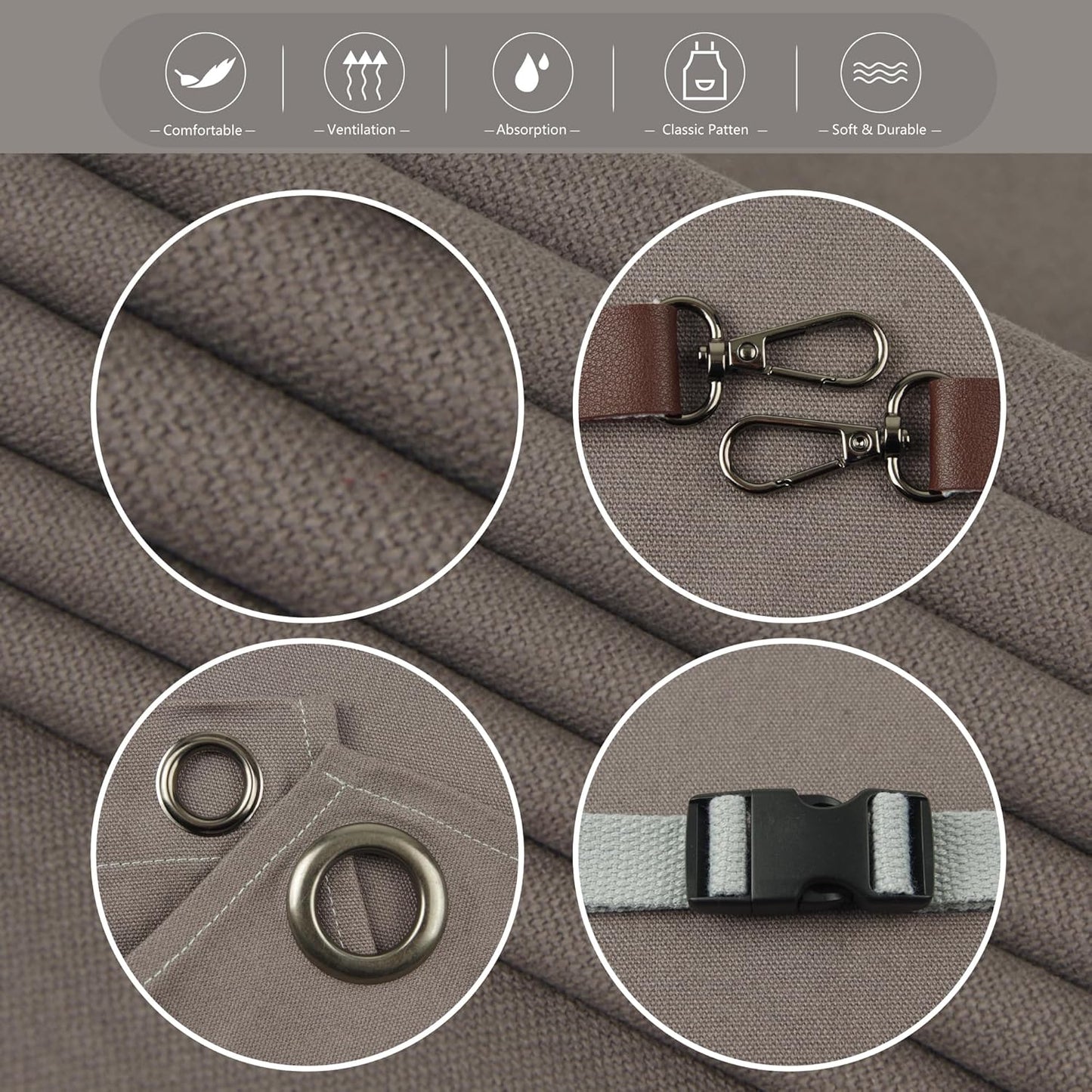 5 Pack Kitchen Apron, Work Apron, Canvas, Multiple Pockets, Gardening, Painting, BBQ, Artist, Carpenter, Sizes M to XXL, Dark Gray