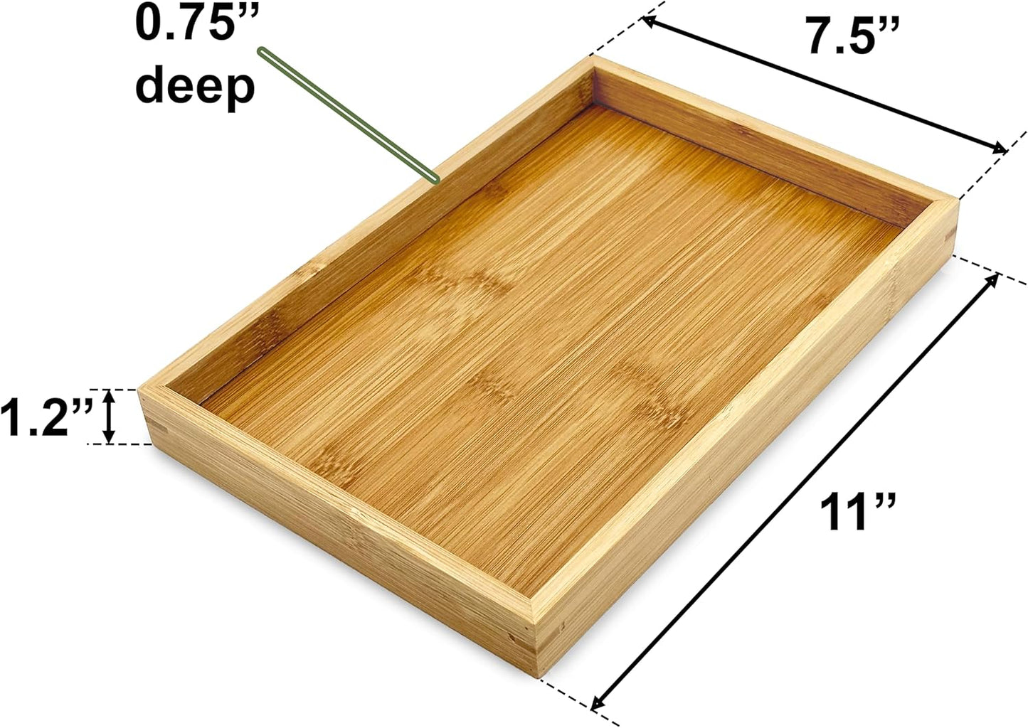 Bam & Boo (4-Pack) Natural Bamboo Rectangle Serving & Vanity Tray - for Kitchen, Bathroom, Countertop, Coffee Table (11" x 7.5" x 1.2")