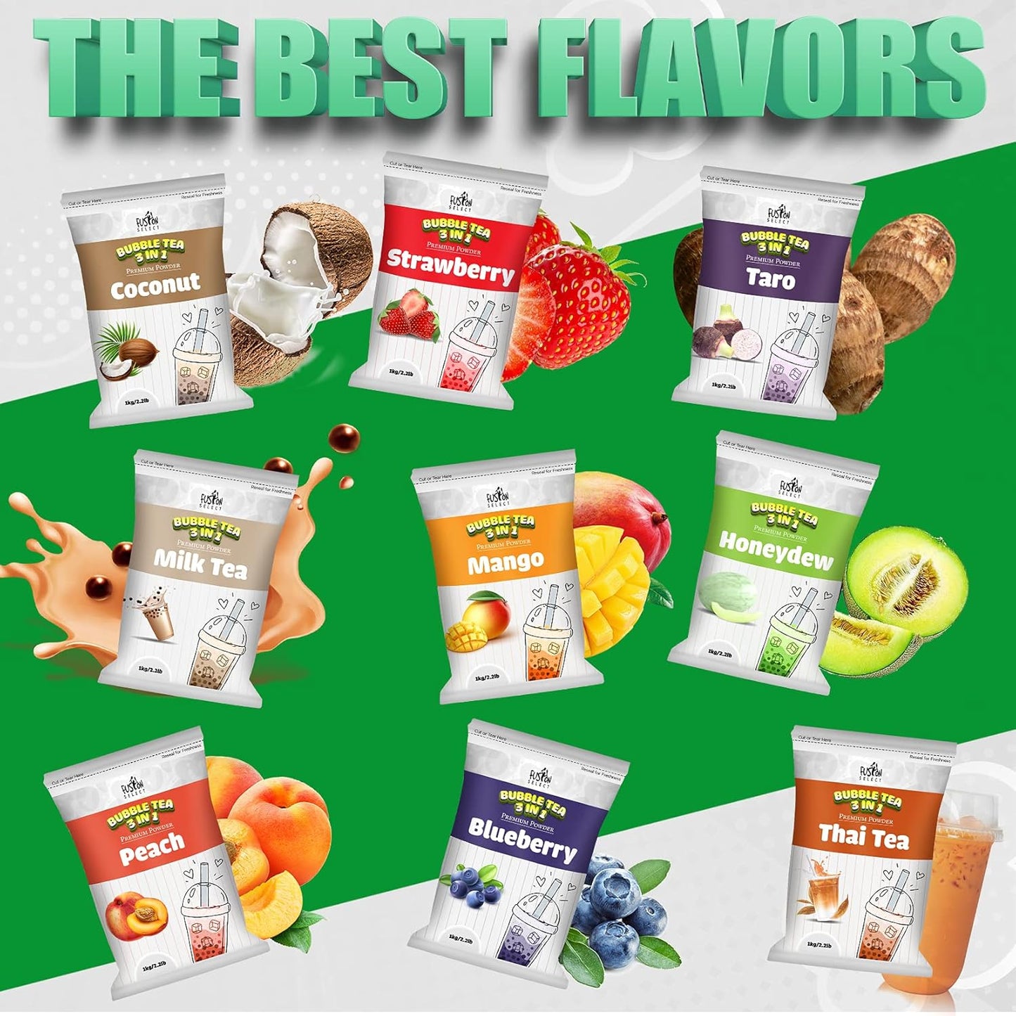 Fusion Select 2.2lb Lychee Tea Powder Flavored-3-in-1 Drink Powder with Cream & Sugar - Instant Pre-Mixed Beverage for Hot or Cold Blends or Yummy Frappes Bubble Tea, Boba Tea Lychee