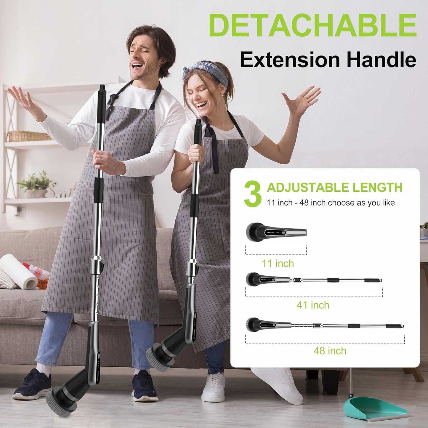 G2-Pro Electric Spin Scrubber - Upgraded 12-in-1 Scrubber Brush Electric, Retractable Handle & 2-Speed for Bathroom, Bathtub, Kitchen, Tile Floors（White/Gray Brush Head）