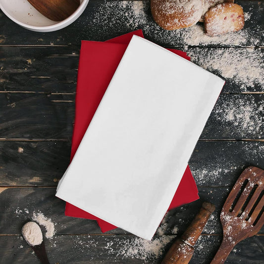 TARAN LIVING Kitchen Towels Cotton Solid Dish Cloths Kitchen Hand Towel Reusuable Dish Towel for Cleaning Tea Towels Set with Hanging Loop - 18"x 28",Red & White, Pack of 2