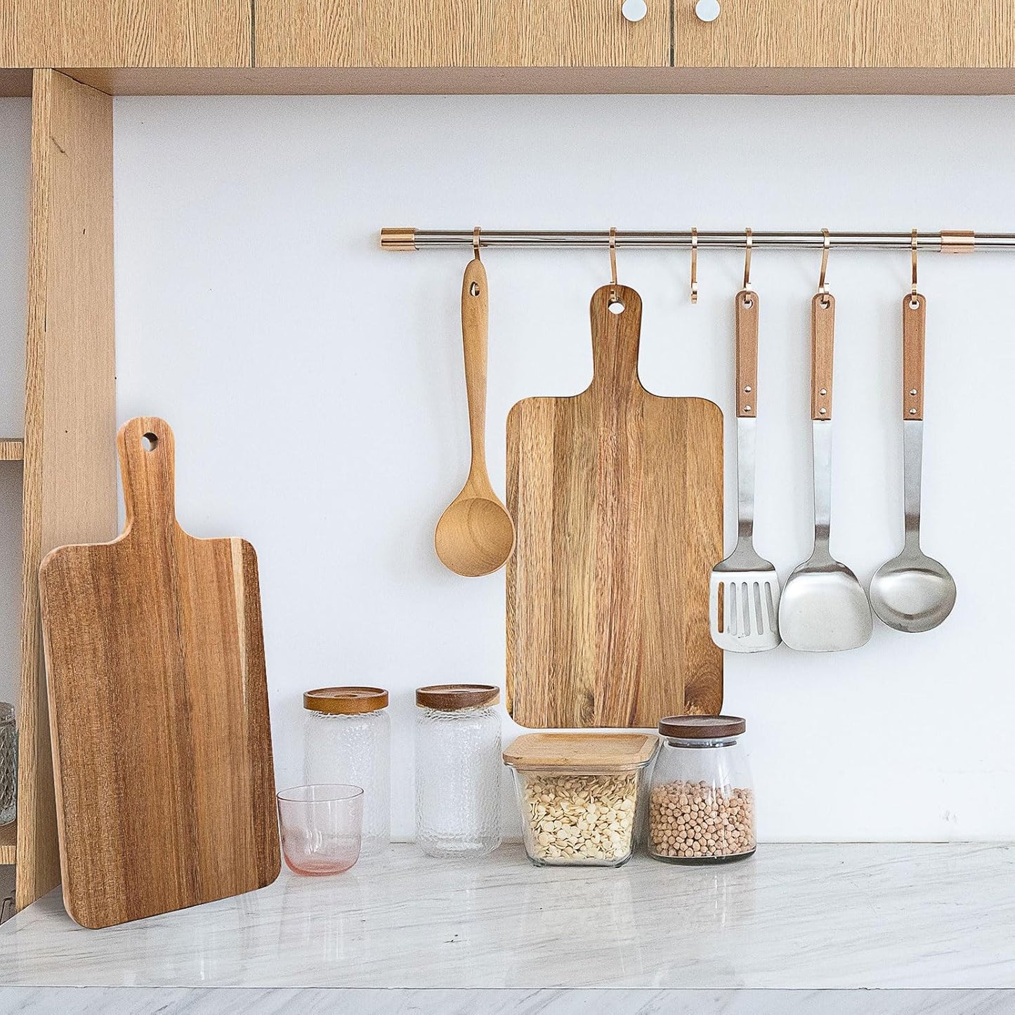 10 Pcs Acacia Wood Cutting Board with Handle,Wooden Chopping Boards Kitchen Cutting Board for Meat Bread Fruit Cheese Serving Board Charcuterie Boards Chopping Blocks,7.8x15.7in