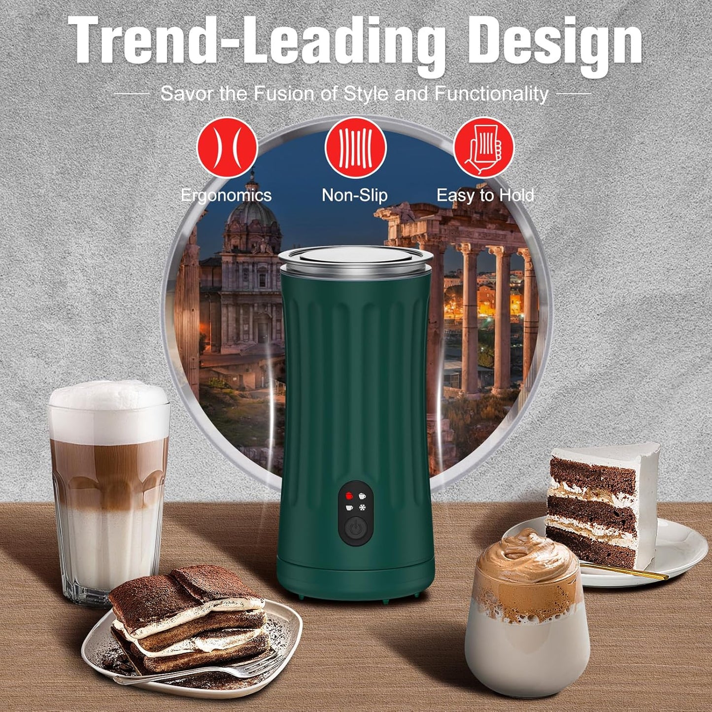 Electric Milk Frother, 4-in-1 Milk Steamer and Frother, 8.1oz/240ml Automatic Warm and Cold Foam Maker, Auto Shut-Off Frother for Coffee, Latte, Cappuccino, Macchiato(Green)