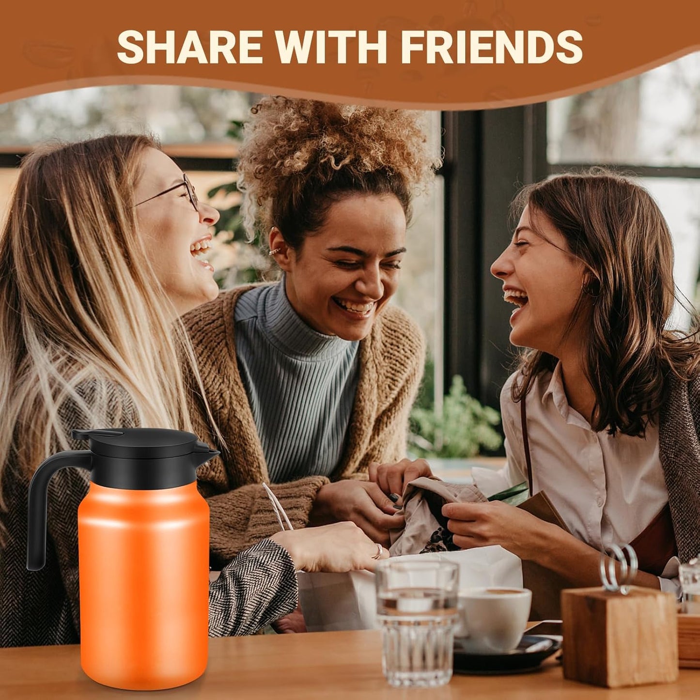 51Oz Thermal Coffee Carafes For Keeping Hot/Cold, Stainless Steel Coffee Carafe, Dustproof Insulated Water Carafe for Party/Home,Orange