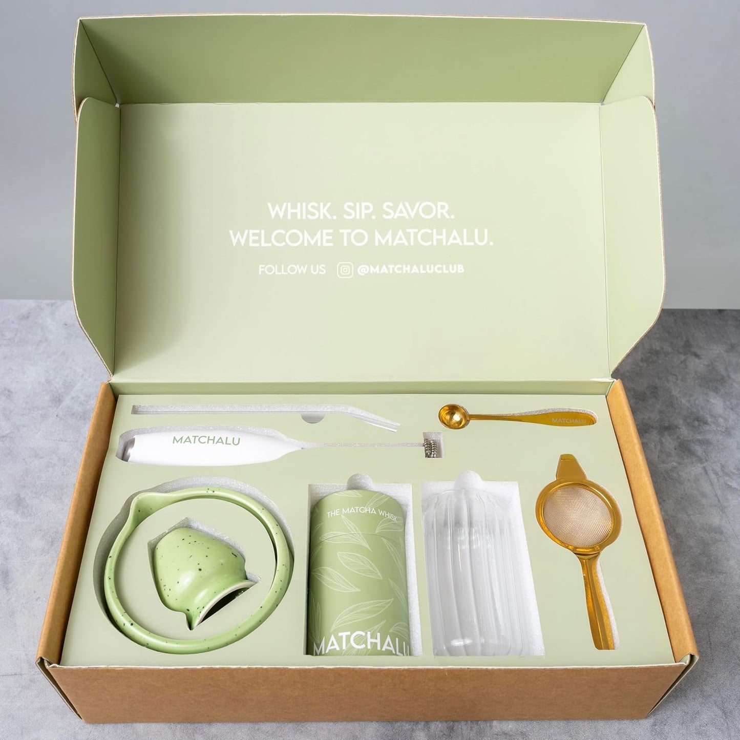 Premium 9 Piece Matcha Set Includes Ceramic Matcha Bowl, Bamboo Whisk & Holder, Stainless Steel Spoon & Sifter, Glass Cup & Straw, Electric Frother, Storage Bag - Gift for Matcha Lovers (Green)