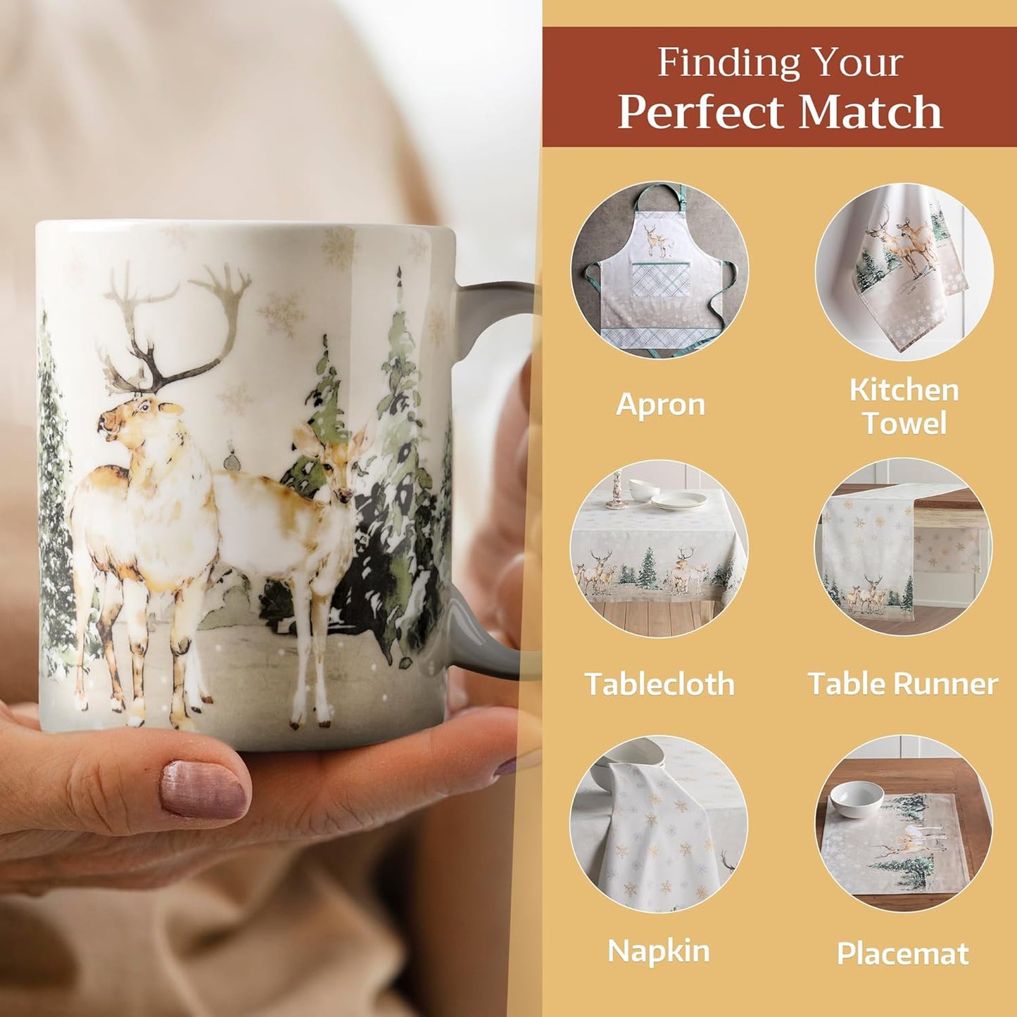 Maison d' Hermine Coffee Mug with Handles Fine Bone China Mugs Pack of One Tea Cups for Hot Beverages Cappuccino Latte Home Office Perfect for Gift (Deer In The Woods - Forest Deer, 15 Ounce)
