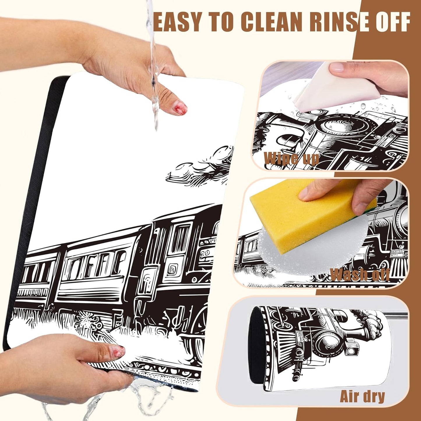 Retro Steam Train Dish Drying Mat for Kitchen Counter Bar Mat Hide Stain Absorbent Rubber Backed Coffee Mat Maker Espresso Machine Bar Accessories 15.7 x 23.6 Inch