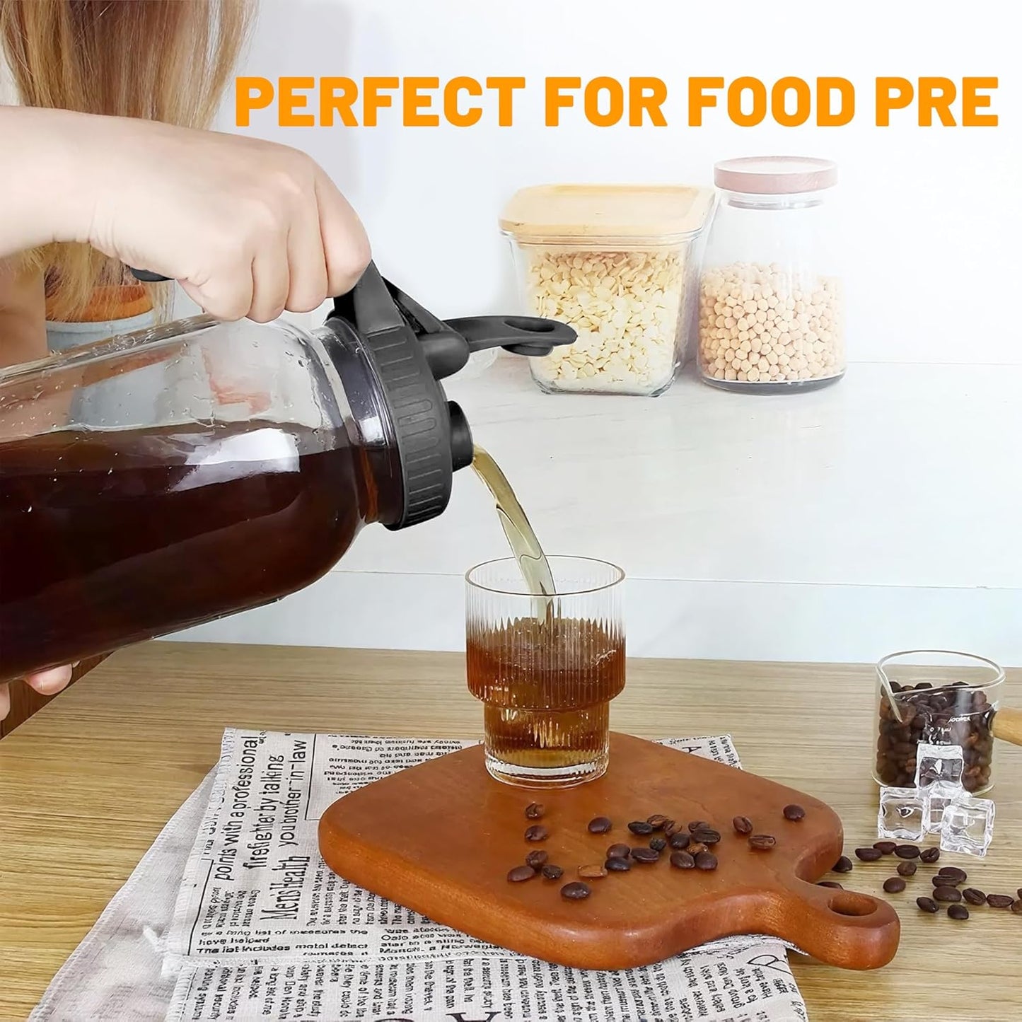 64oz Glass Pitcher with Lid-2 Quart, Heavy Duty Glass Mason Jar Pitcher 2 Packs, Leak-Proof Wide Mouth Jar with Pouring Airtight Lid, Ideal Container for Water, Juice, Milk and Drinks Storage