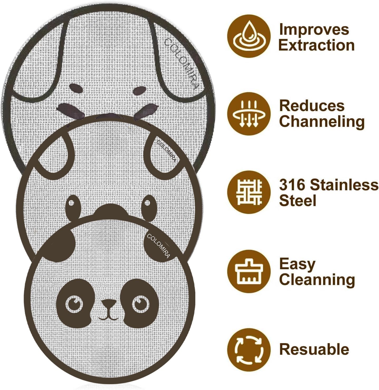 58.5mm Espresso Puck Screen 3-Pack, Lower Shower Screen, Metal Coffee Reusable Filter for 58mm Espresso Portafilter Basket, 1.7 Thickness(Cute Animal)