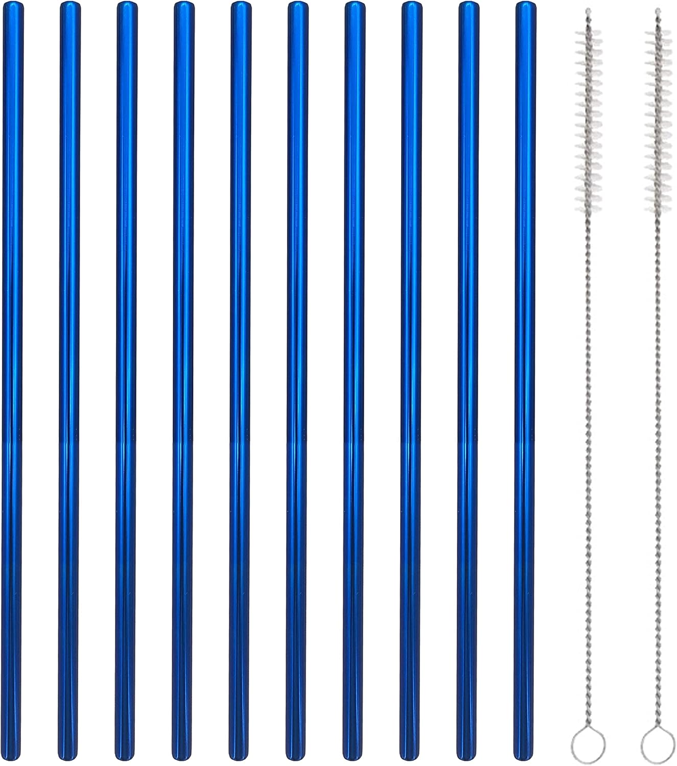 10 Pcs Stainless Steel Straws, Reusable Drinking Straws, Straight Metal Straw Sets with 2 Pcs Cleaning Brushes (10.5 Inch, Blue)