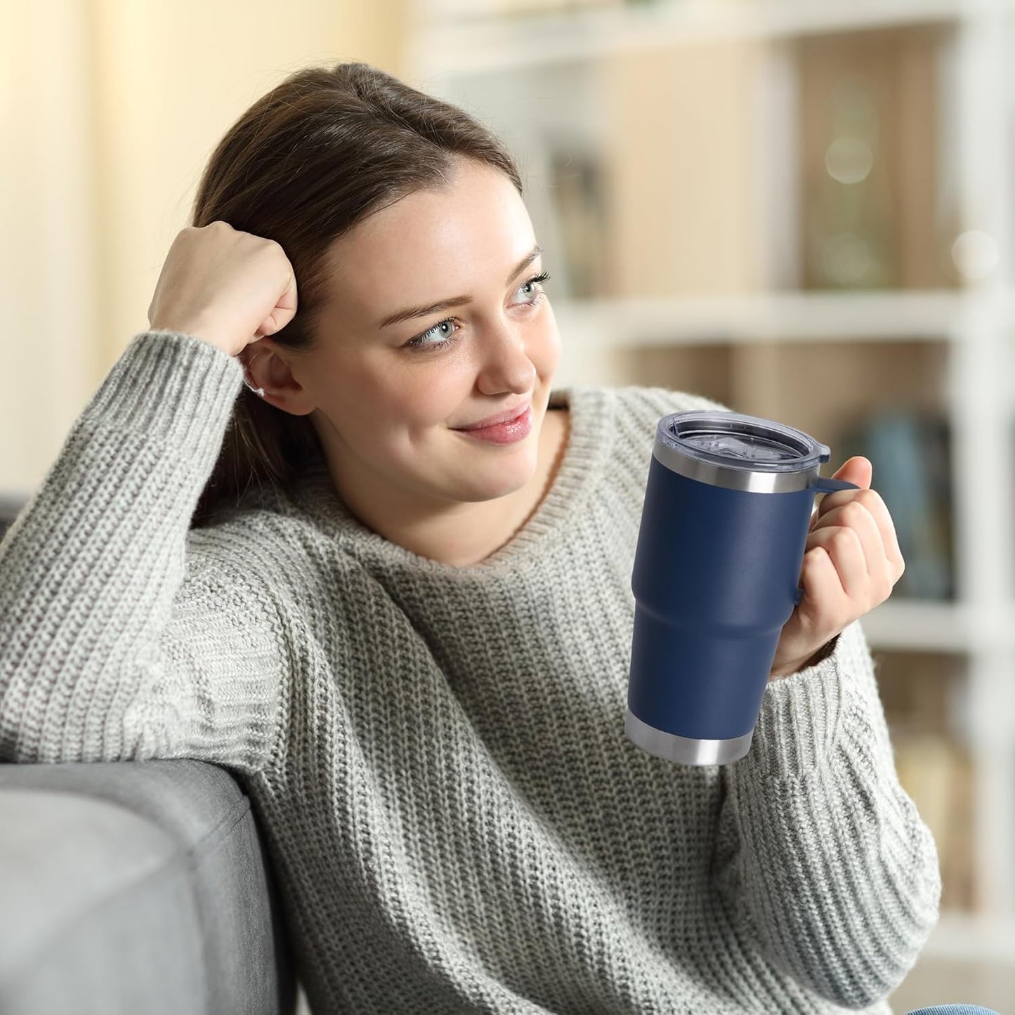 HASLE OUTFITTERS 20oz Tumbler Bulk with Lid, Stainless Steel Tumbler Bulk with Handle, Metal Insulated Travel Coffee Mug Set with Handle, Double Wall Vacuum Leak Proof Tumbler Cup, Navy 6 Pack