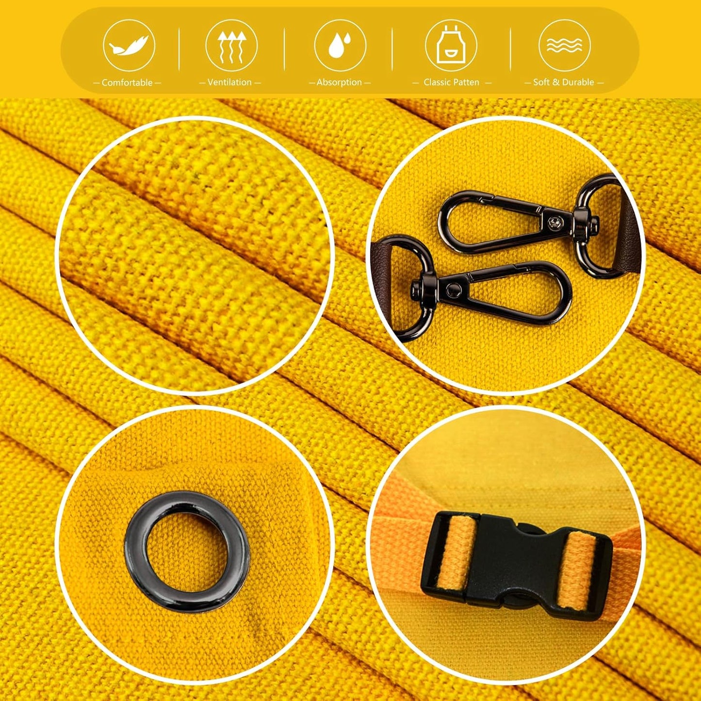 5 Pack Kitchen Apron, Work Apron, Canvas, Multiple Pockets, Gardening, Painting, BBQ, Artist, Carpenter, Sizes M to XXL, Yellow