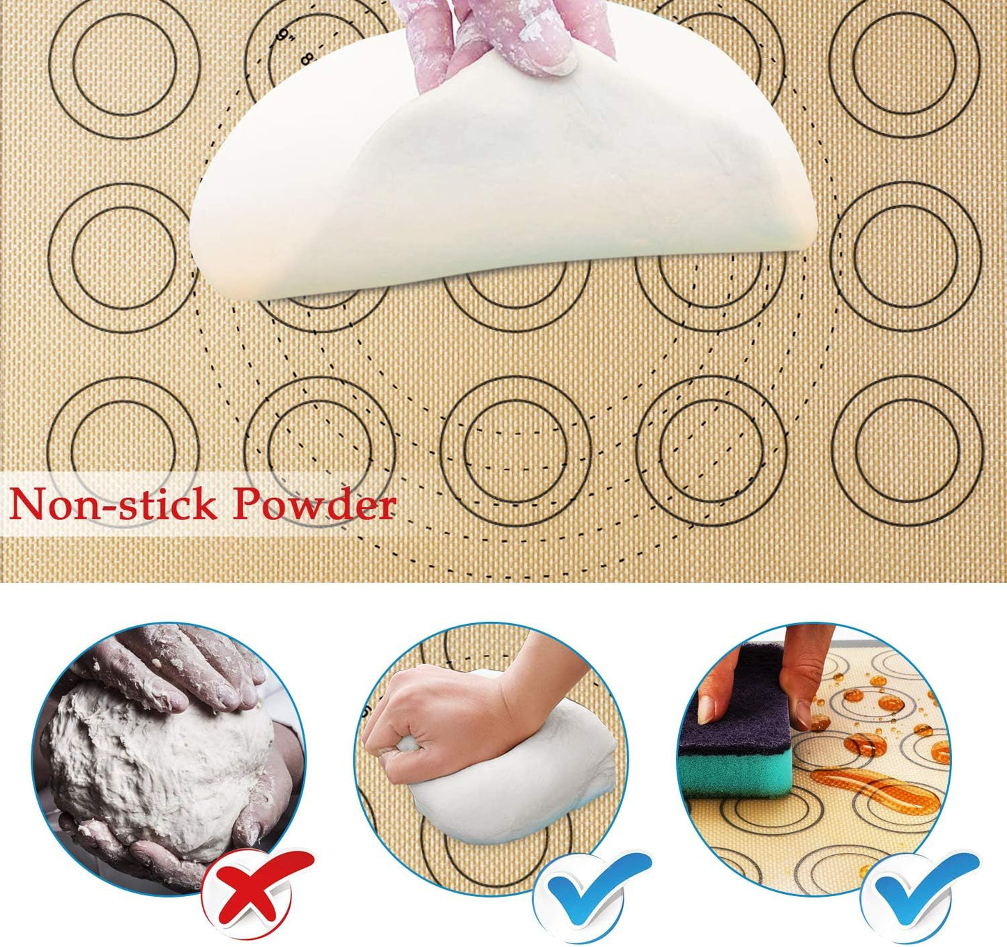 Silicone Baking Mats-Non Stick Cookie Sheet Macaron Mat Liner for Bake Pans & Rolling,Perfect Bakeware For Bread Making Pastry Cake Brioche Pizza Thick/BPA Free Set